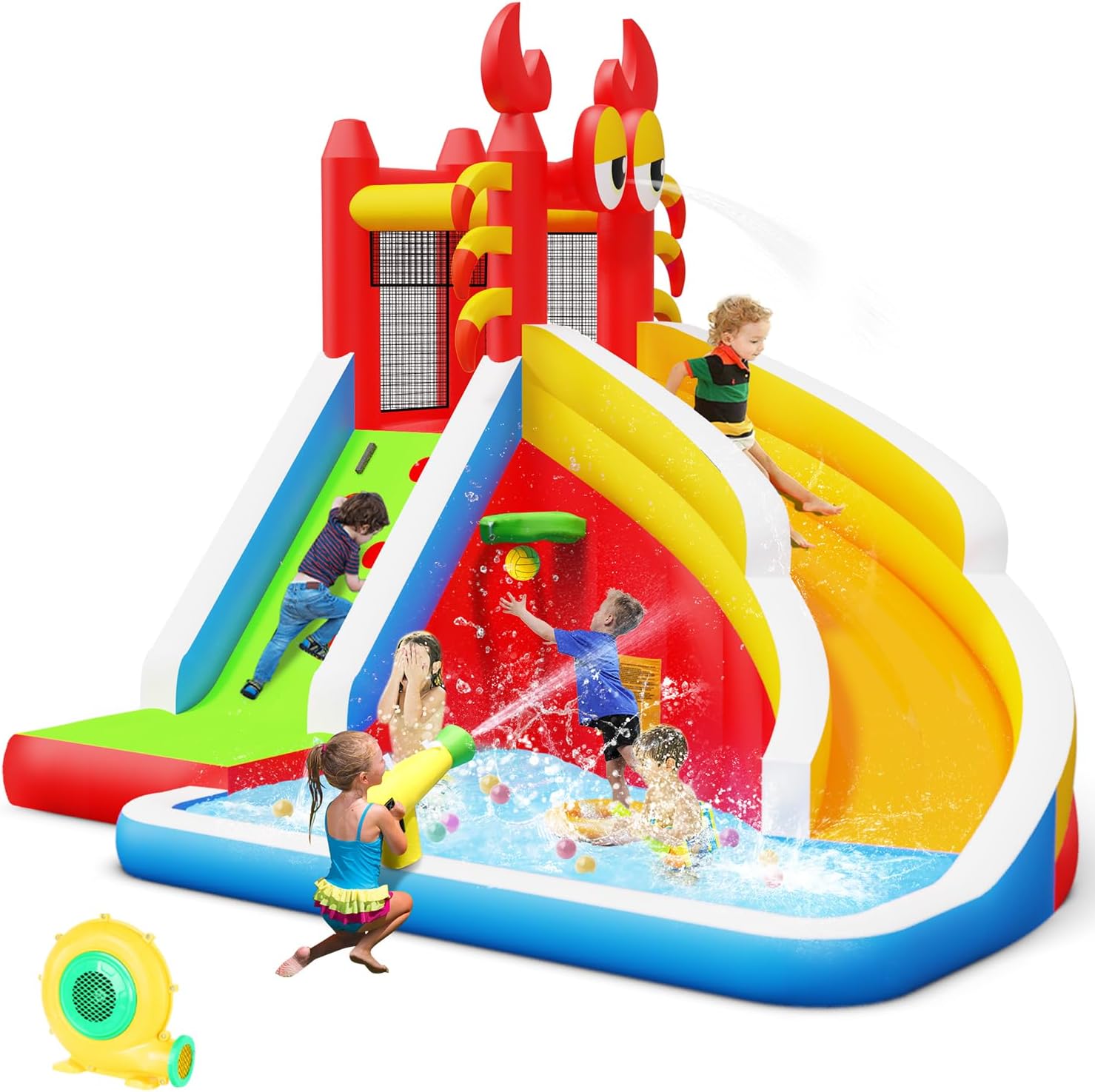 Kids Outdoor Inflatable Water Slide - Large Inflatable Bounce House with Water