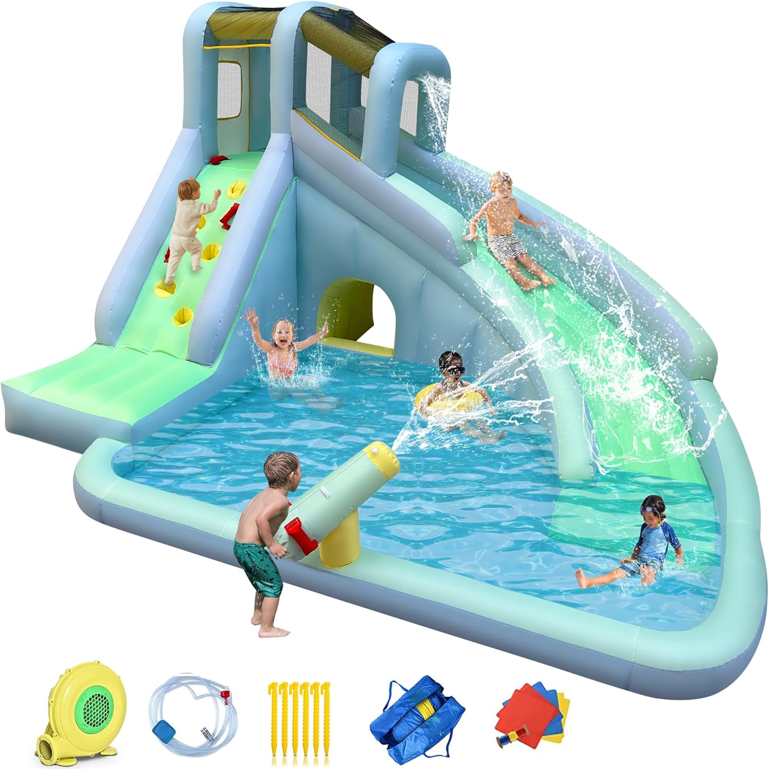 6-in-1 Inflatable Kids Bounce  - Kids Outdoor Inflatable Water Slide recension och pris