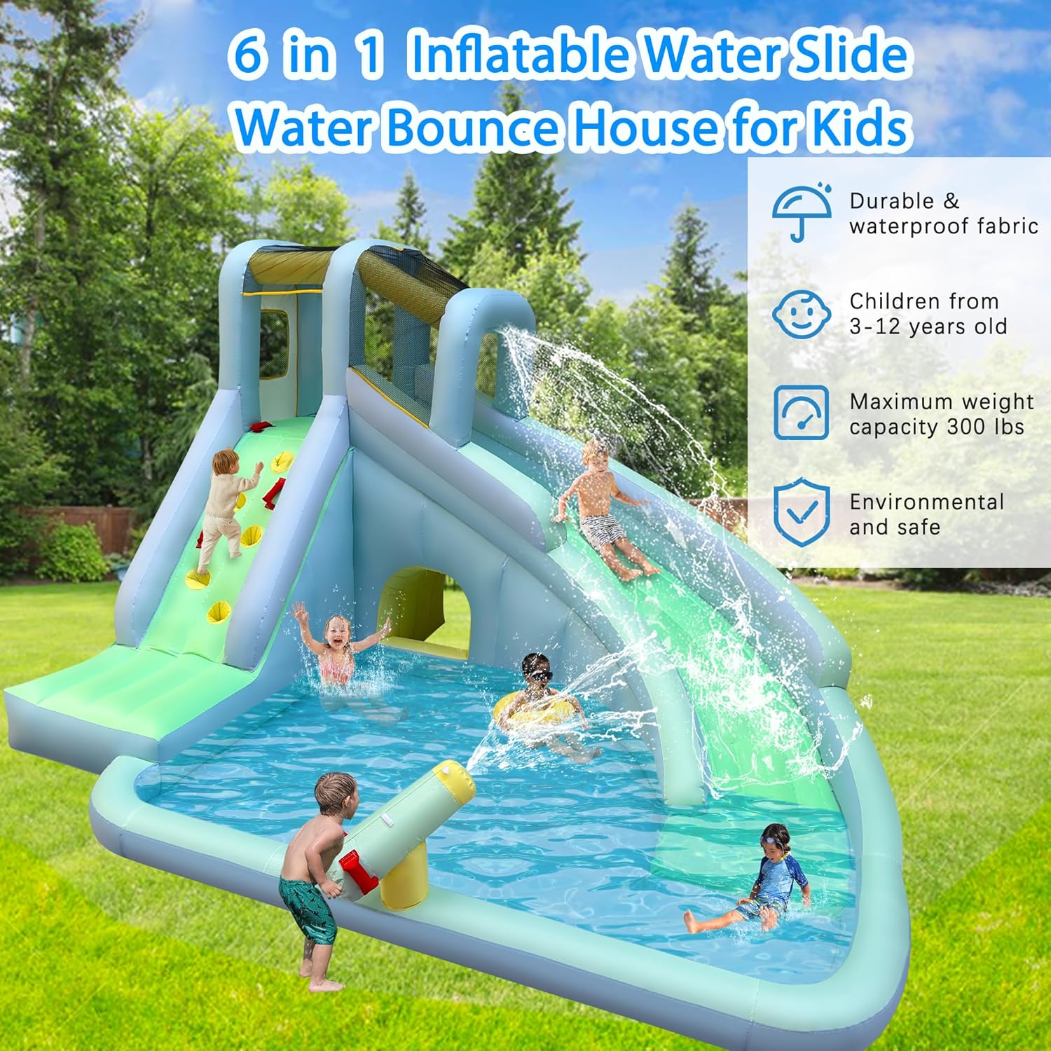 6-in-1 Inflatable Kids Bounce  - Kids Outdoor Inflatable Water Slide recension och pris