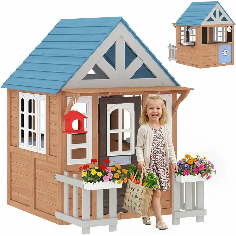Qaba Outdoor Playhouse with Pe - Kids Outdoor Wooden Playhouse recension och pris