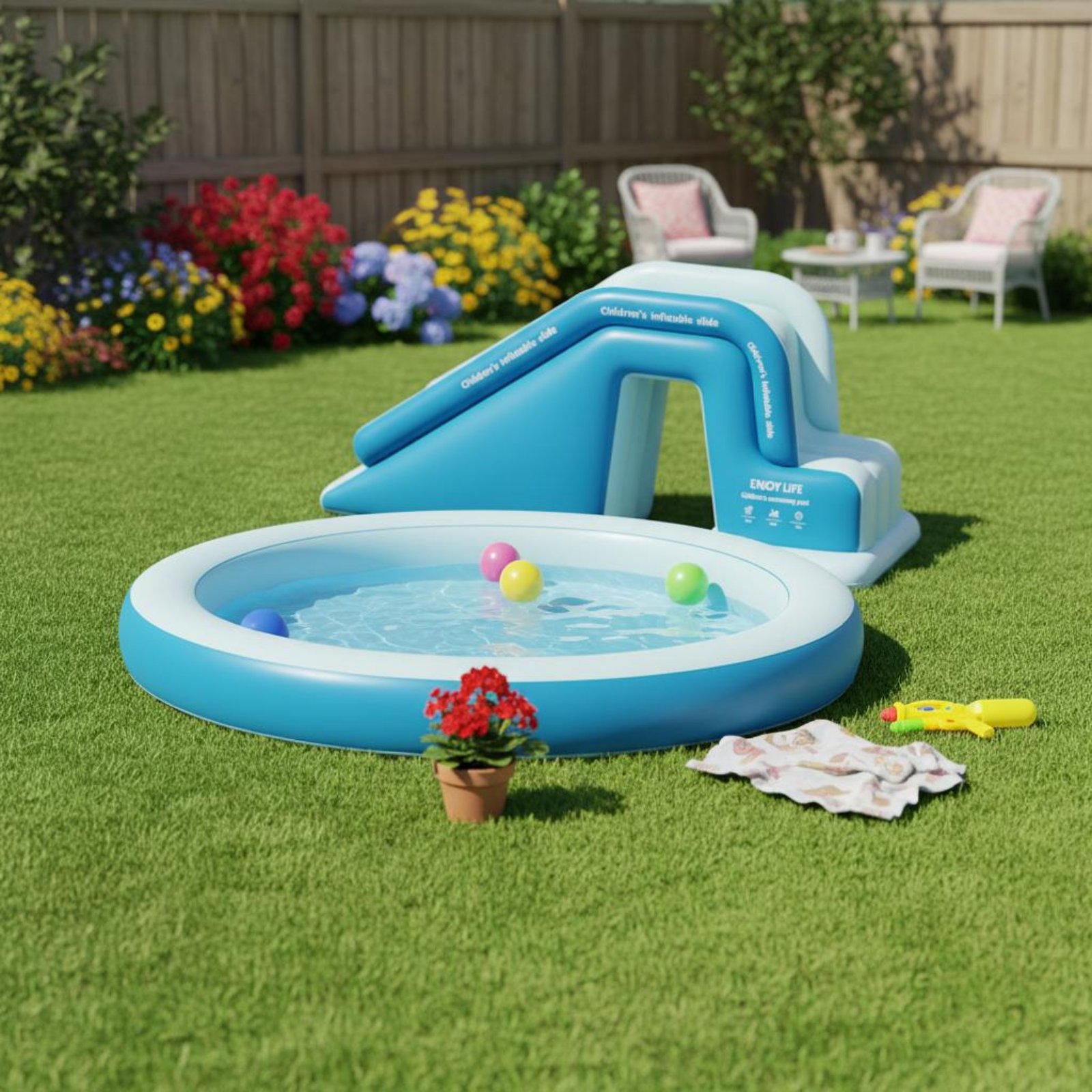 Inflatable Pool Slide Foldable - Kids Outdoor Inflatable Water Slide recension och pris