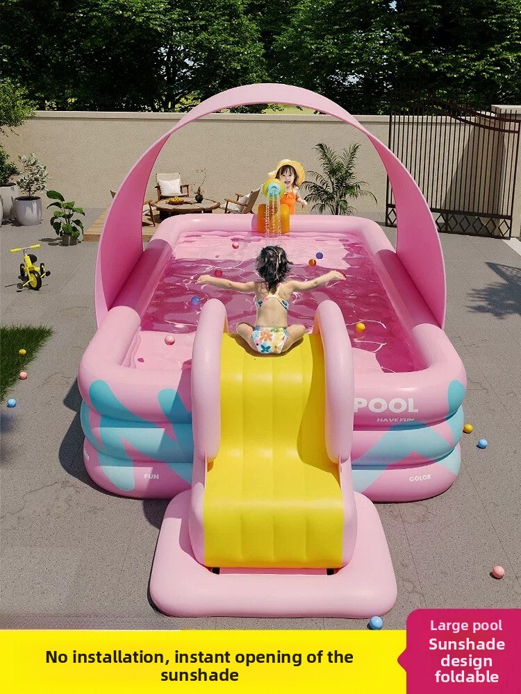 Inflatable Pool With Sunshade  - Kids Outdoor Inflatable Water Slide recension och pris