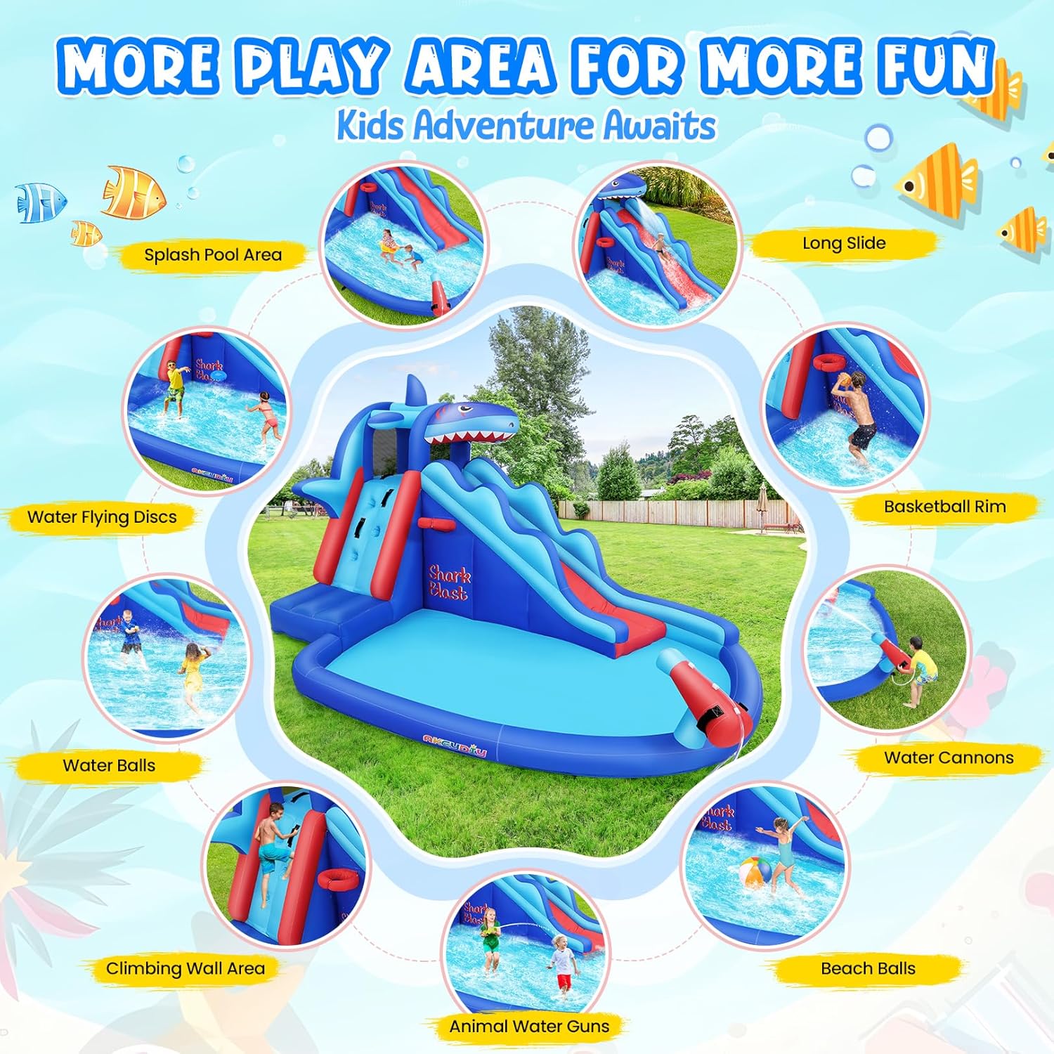 Shark-Themed Inflatable Water  - Kids Outdoor Inflatable Water Slide recension och pris