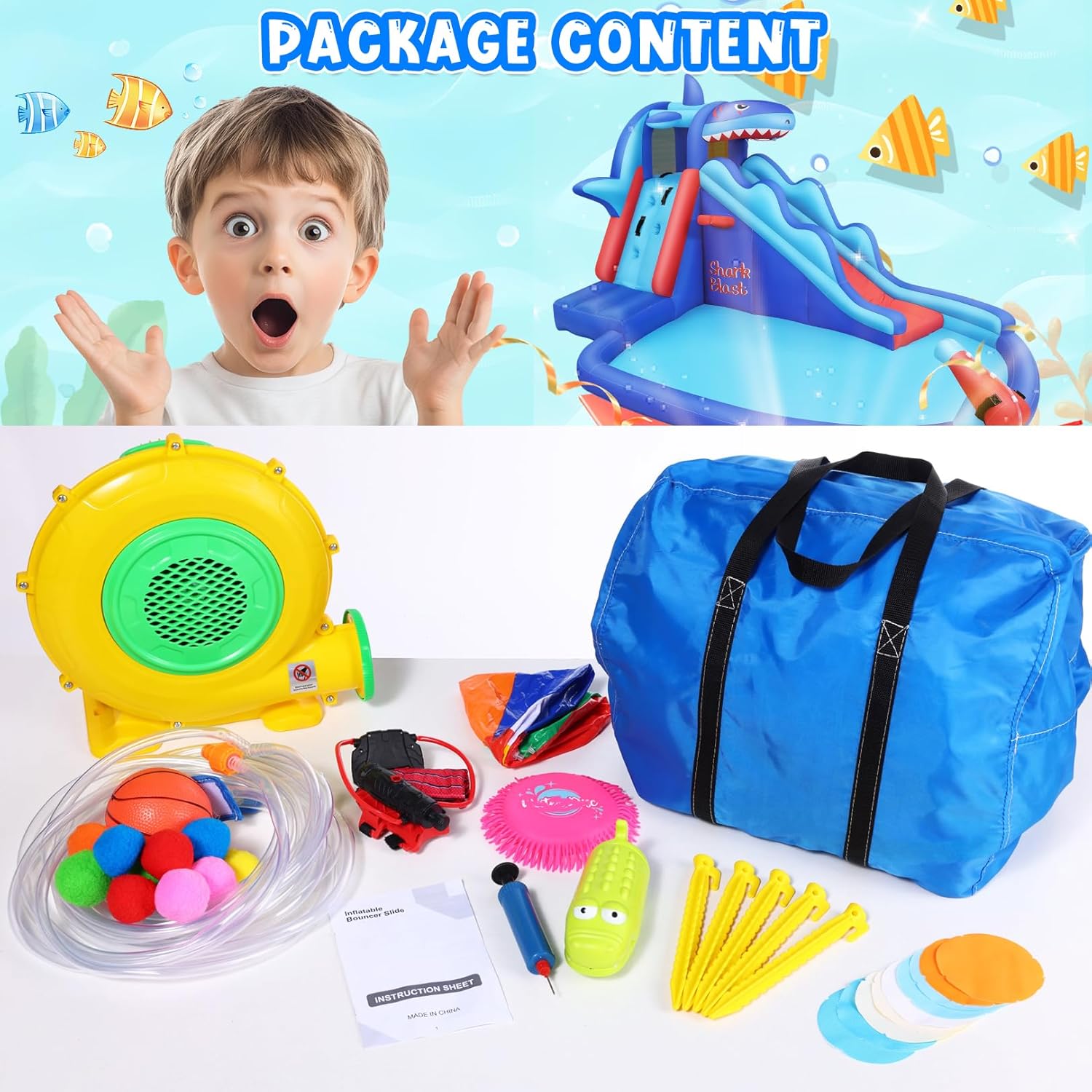 Shark-Themed Inflatable Water  - Kids Outdoor Inflatable Water Slide recension och pris