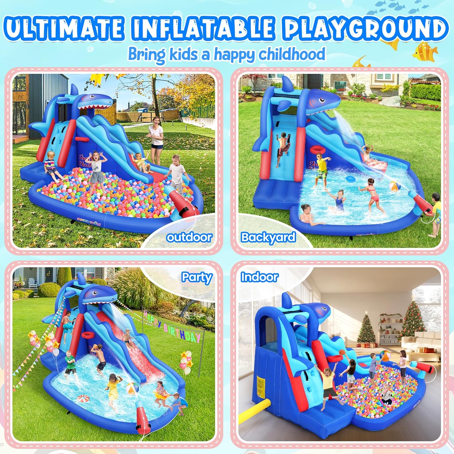 Shark-Themed Inflatable Water  - Kids Outdoor Inflatable Water Slide recension och pris