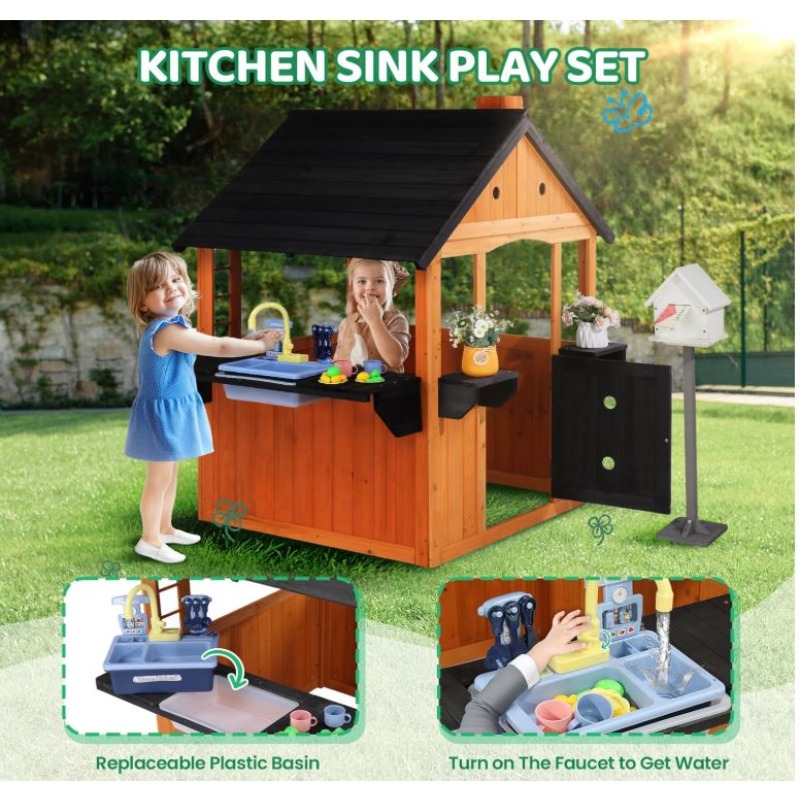 Kids Wooden Playhouse for Outd - Kids Outdoor Sink recension och pris