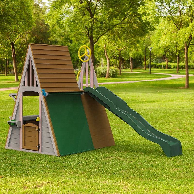 Kids Outdoor Playground Equipm - Kids Outdoor Wooden Playhouse recension och pris